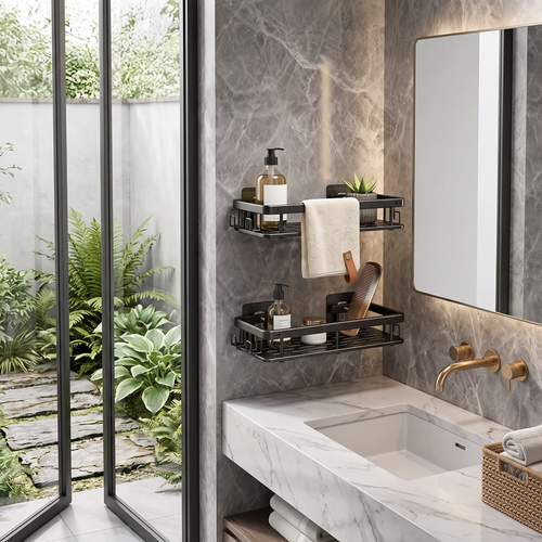 wall-mounted bathroom shelf with towel holder
