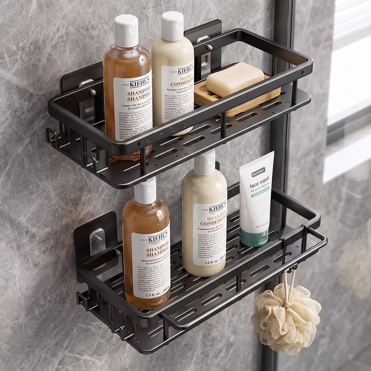 wall-mounted bathroom shelf with towel holder