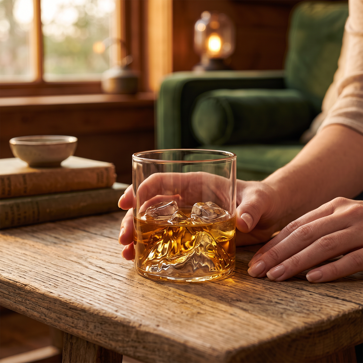 glass mug / whisky glass with a mountain shape inside