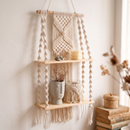boho macrame hanging wall shelf
