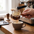 glass espresso measuring cup with double spout