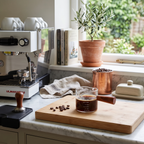 glass espresso measuring cup with double spout