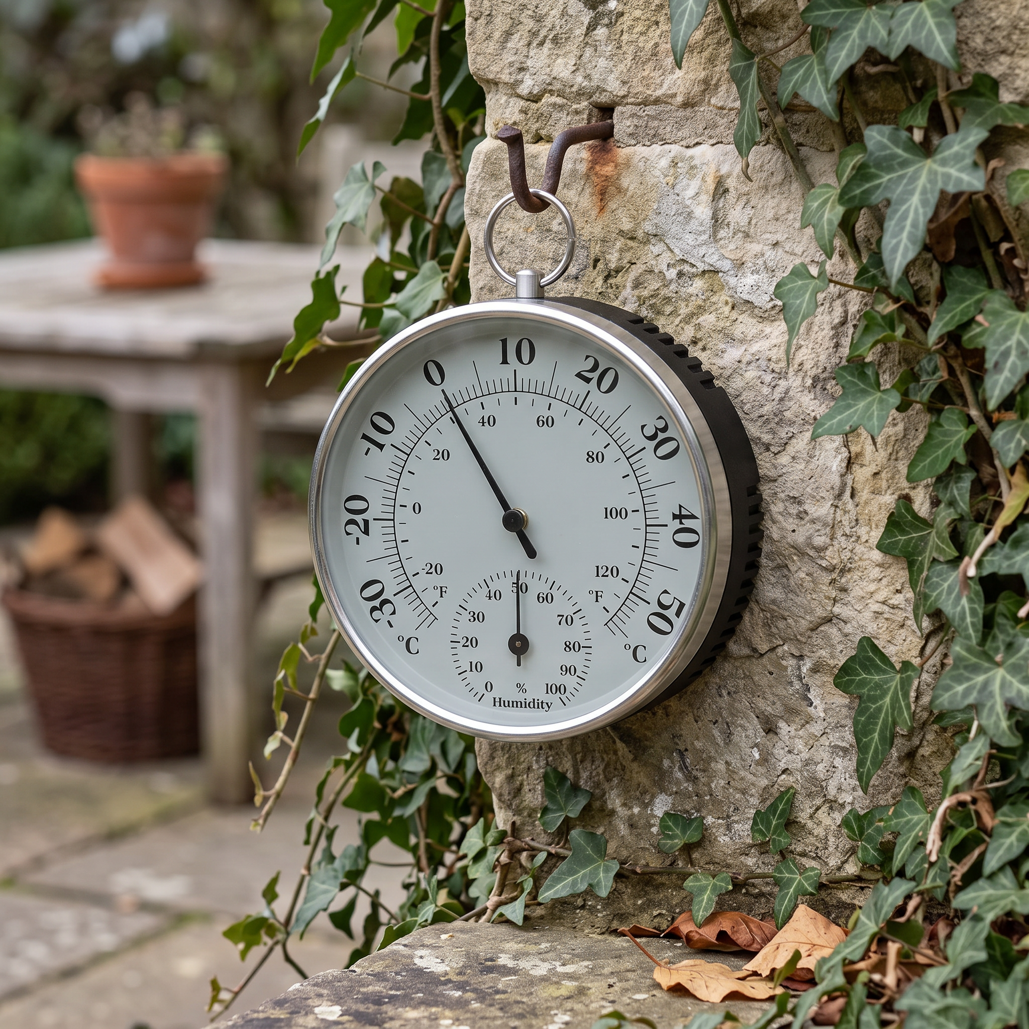 outdoor wall thermometer with large dial