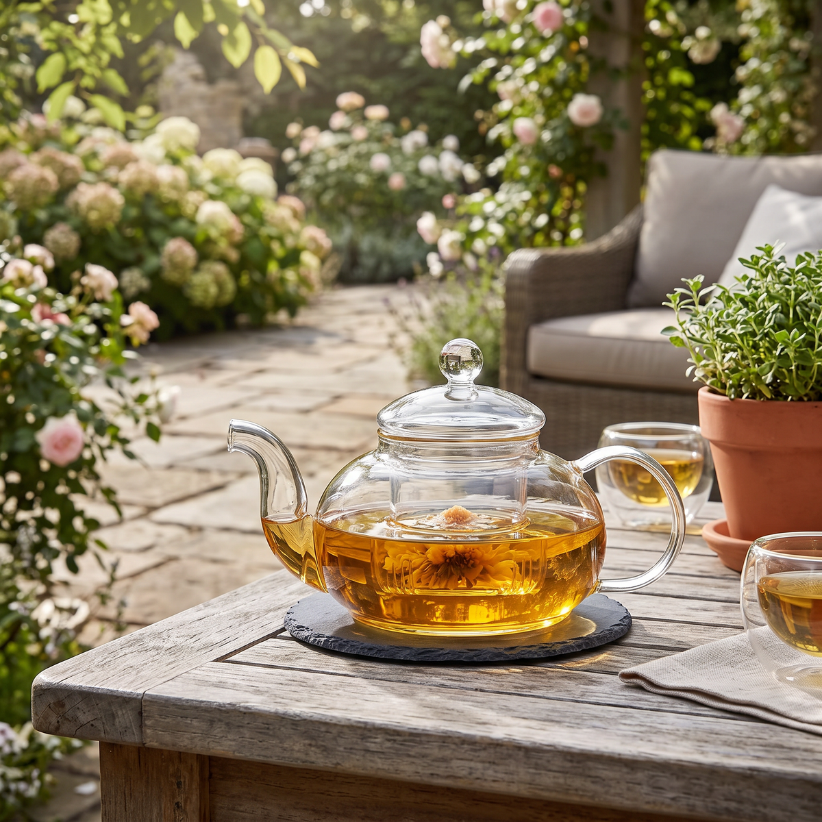 glass teapot with tea infuser