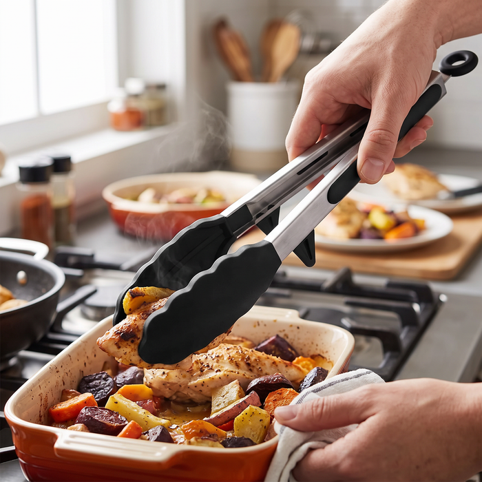 Silicone Tip Kitchen Tongs with Stand