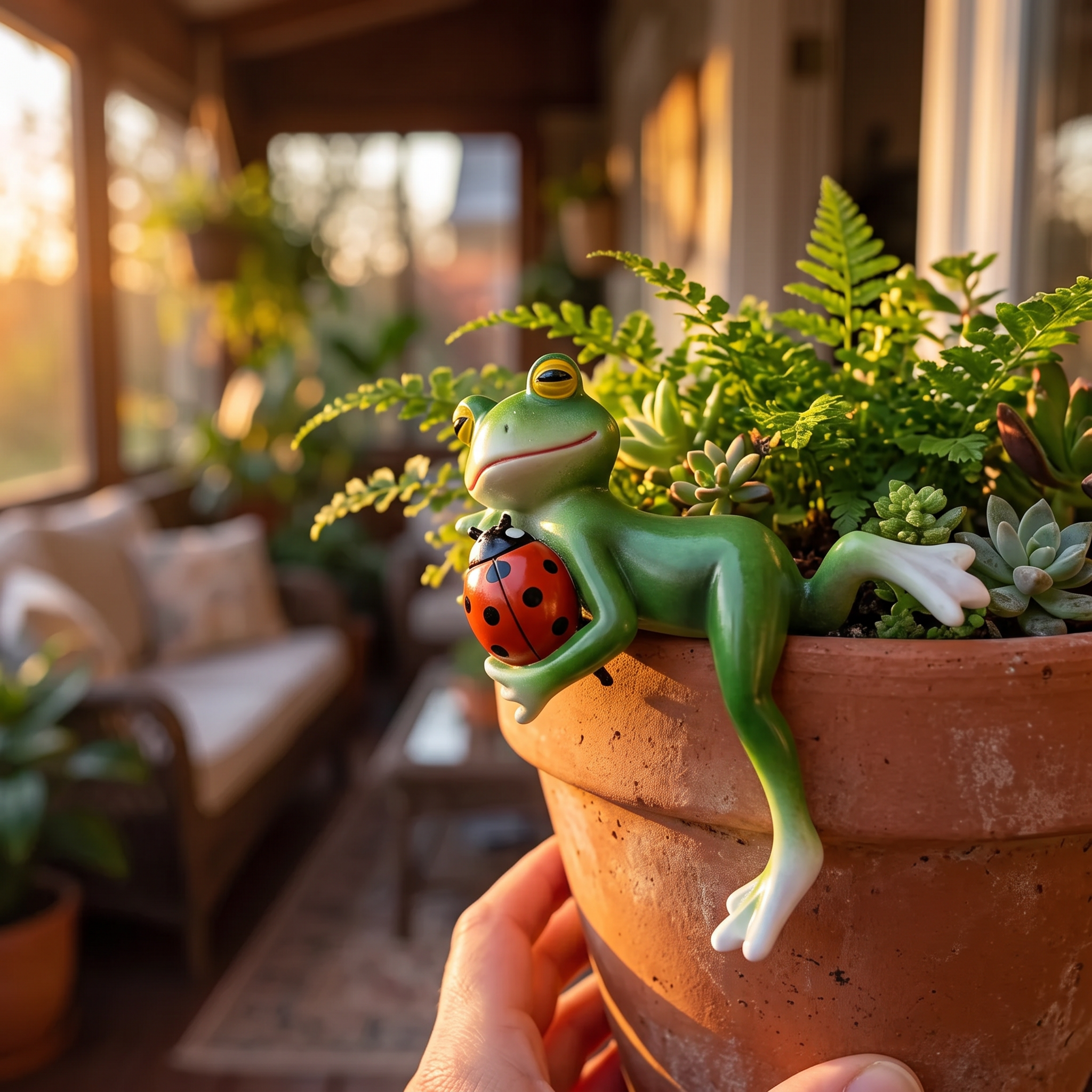 green frog plant pot hanging ornament