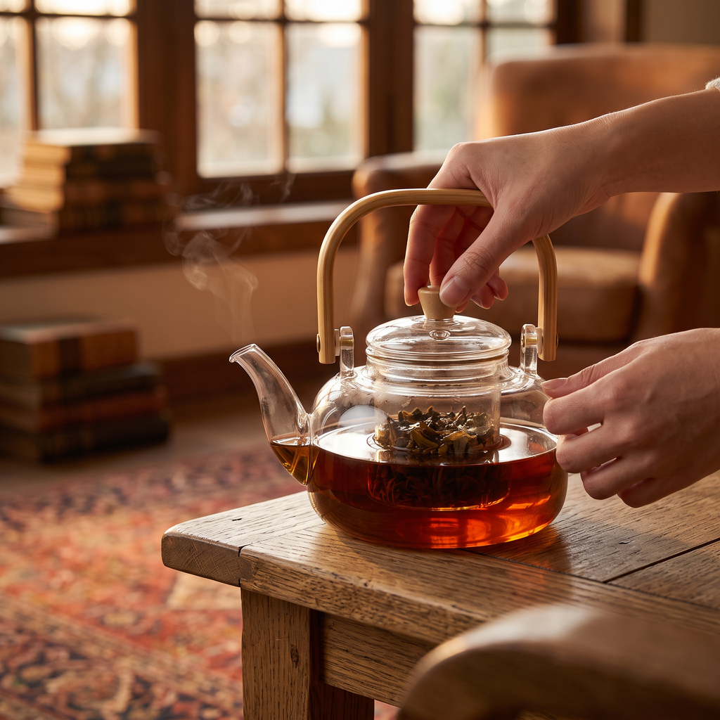 1000 ml glass teapot with wooden handle