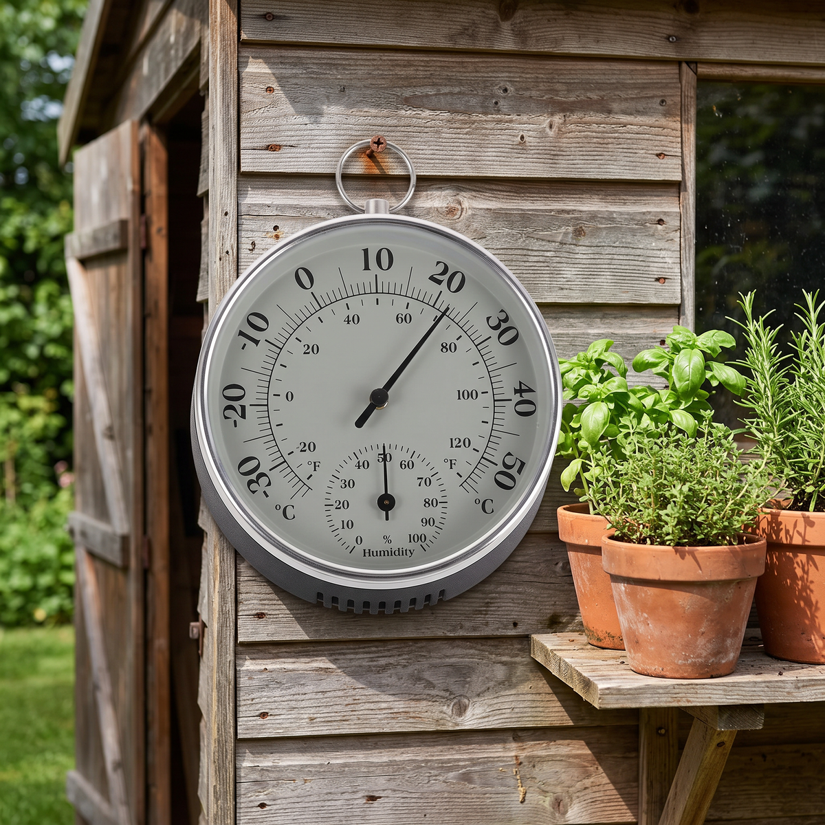 outdoor wall thermometer with large dial