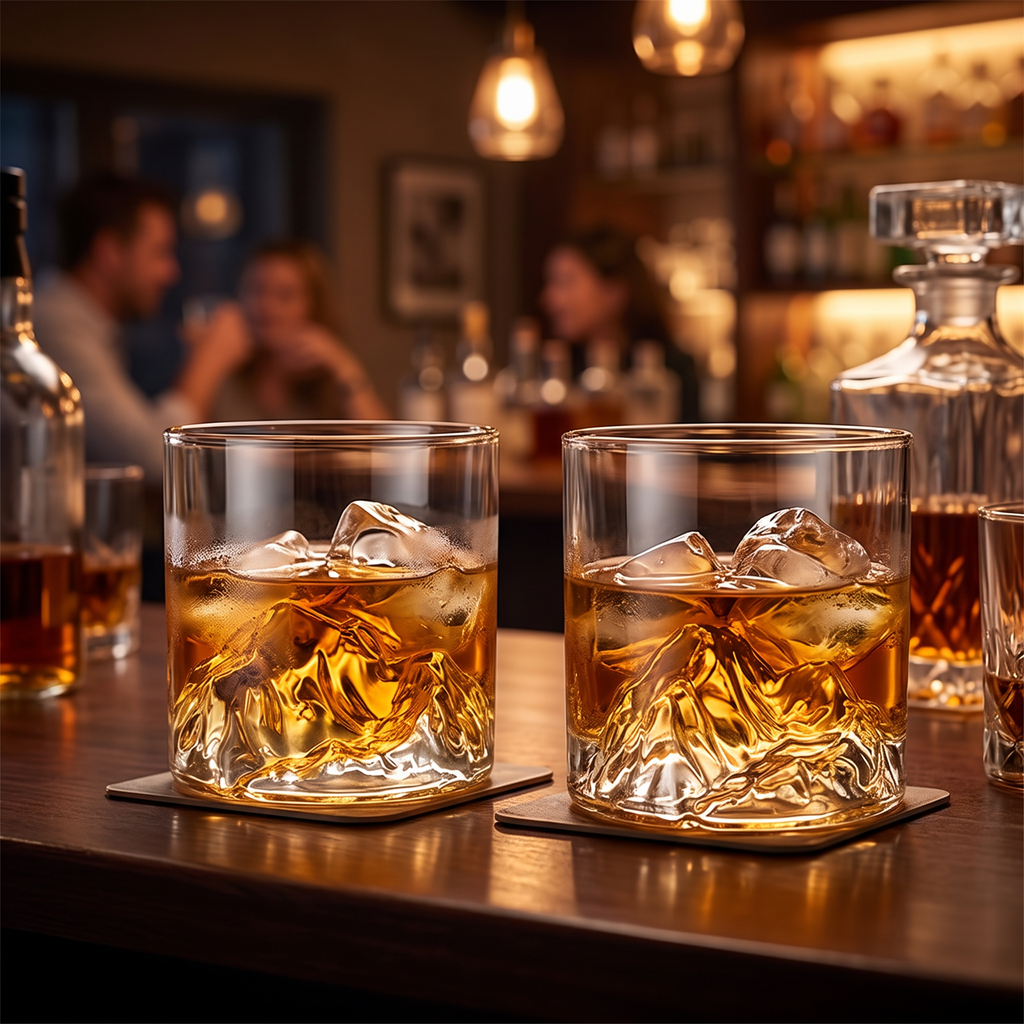 glass mug / whisky glass with a mountain shape inside