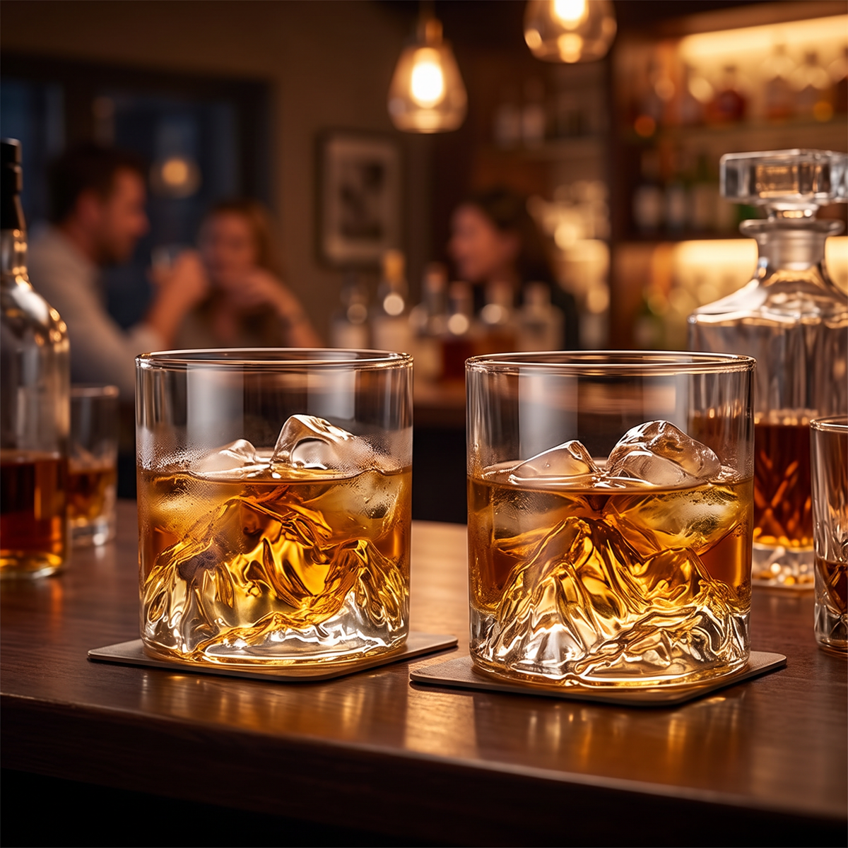 glass mug / whisky glass with a mountain shape inside