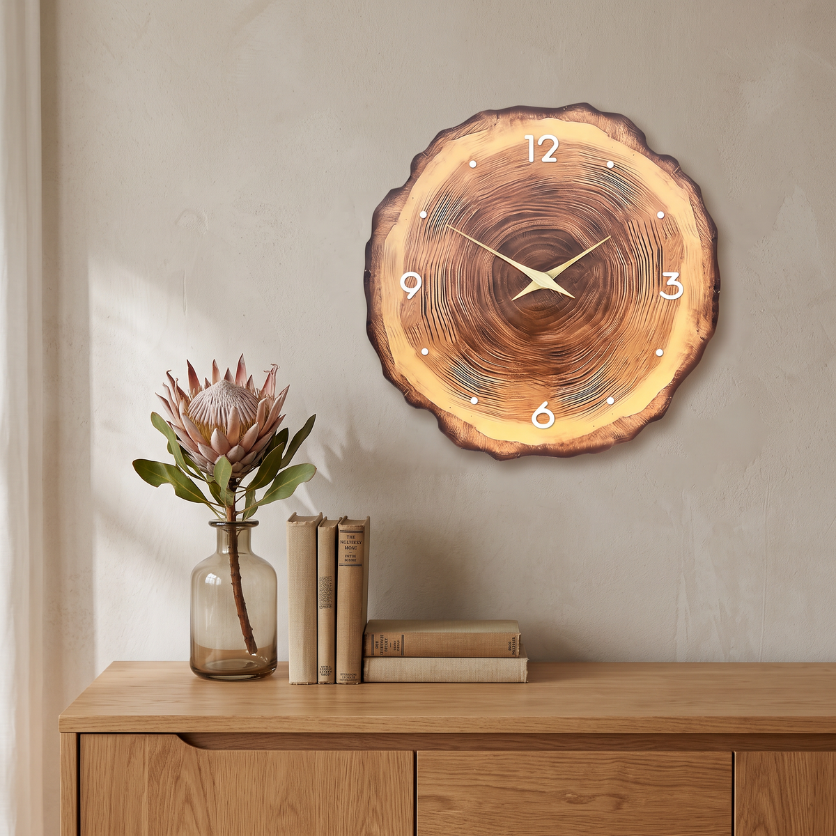 round wooden wall clock