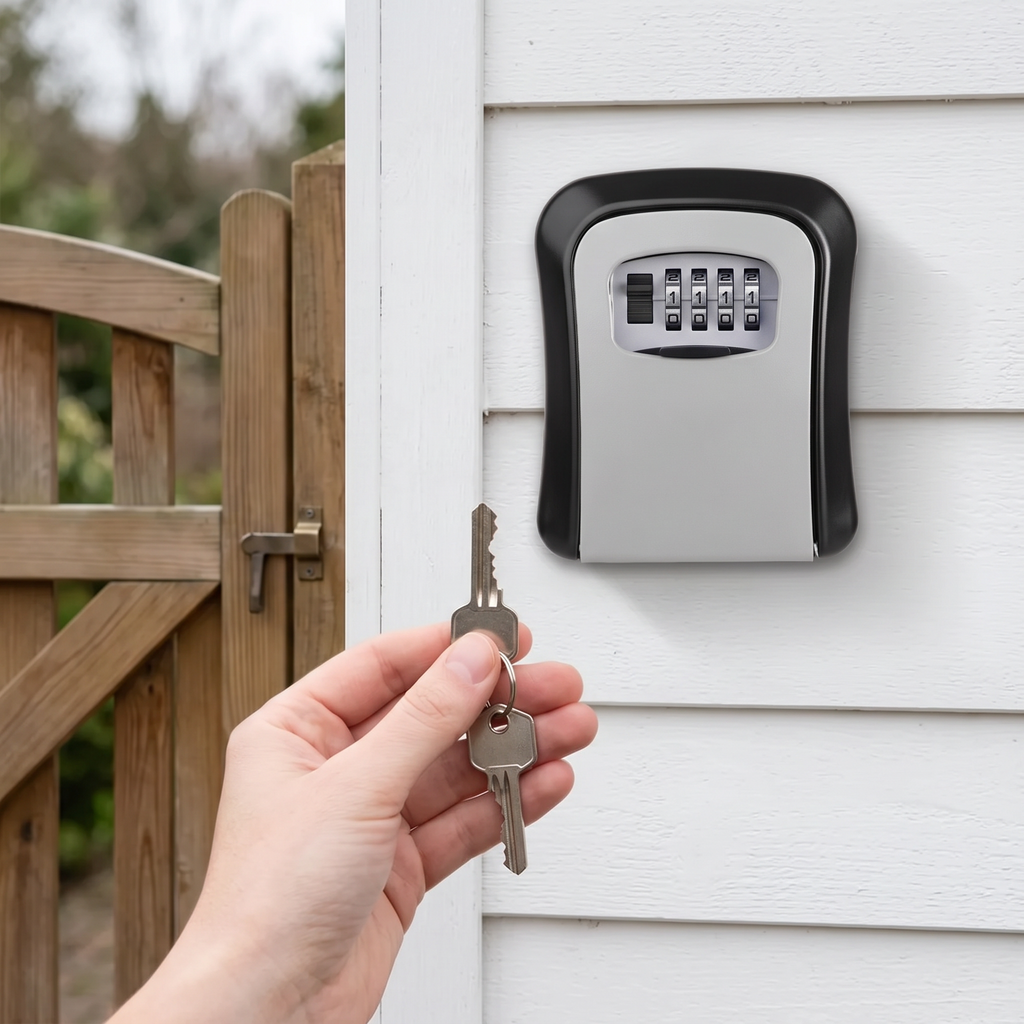 wall-mounted key lock box with combination code