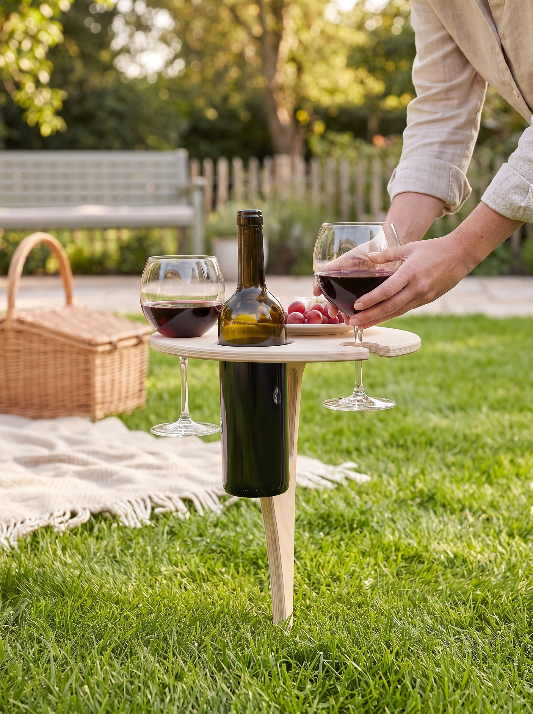 Folding Wooden Wine Table in use