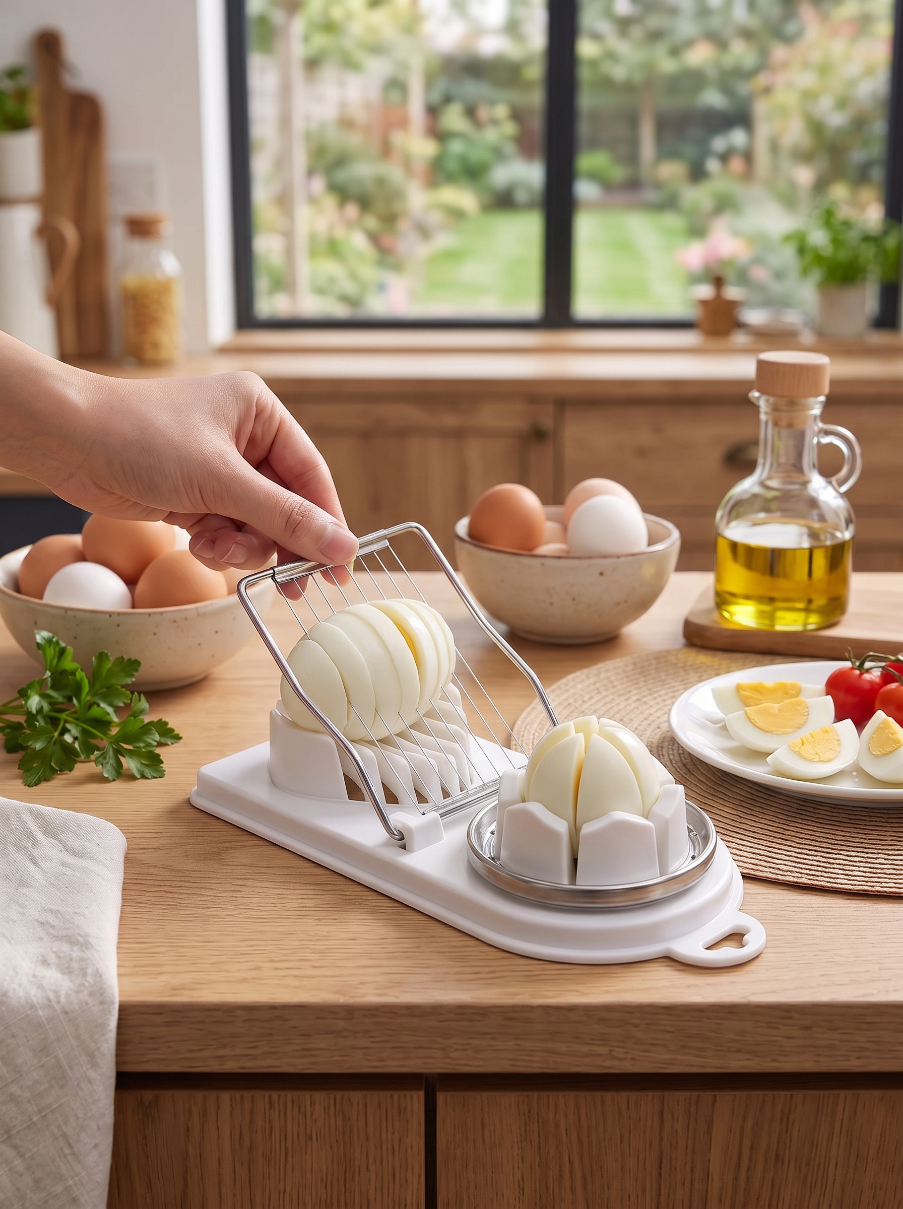 2-in-1 Stainless Steel Egg Slicer in use