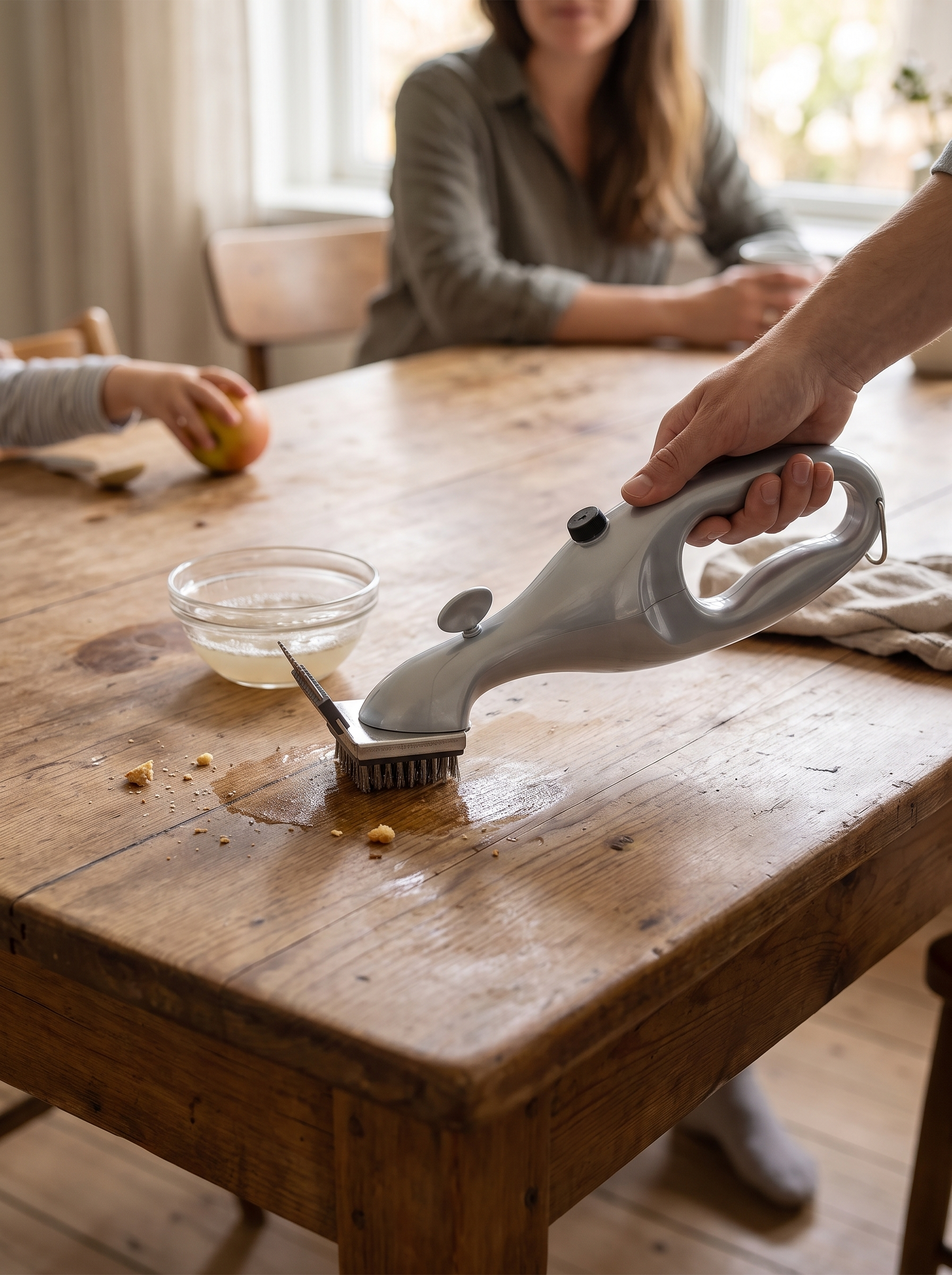 BBQ Steam Cleaning Grill Brush in use