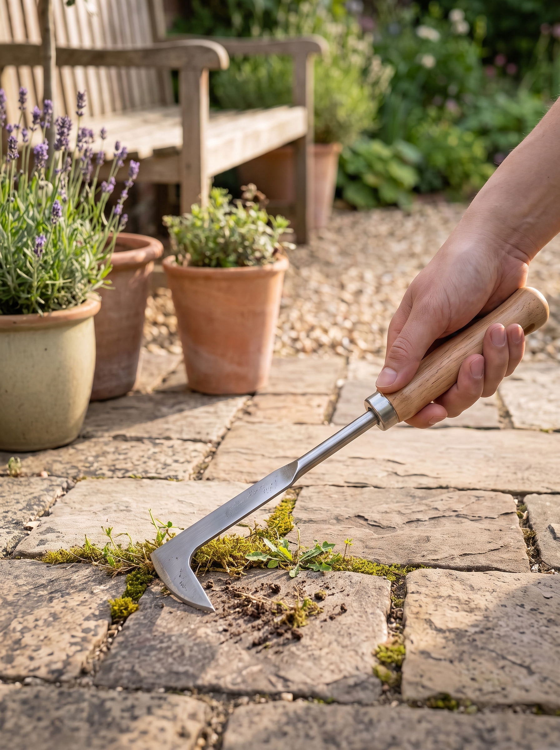 Carbon Steel Crack Weeder Hand Tool in use