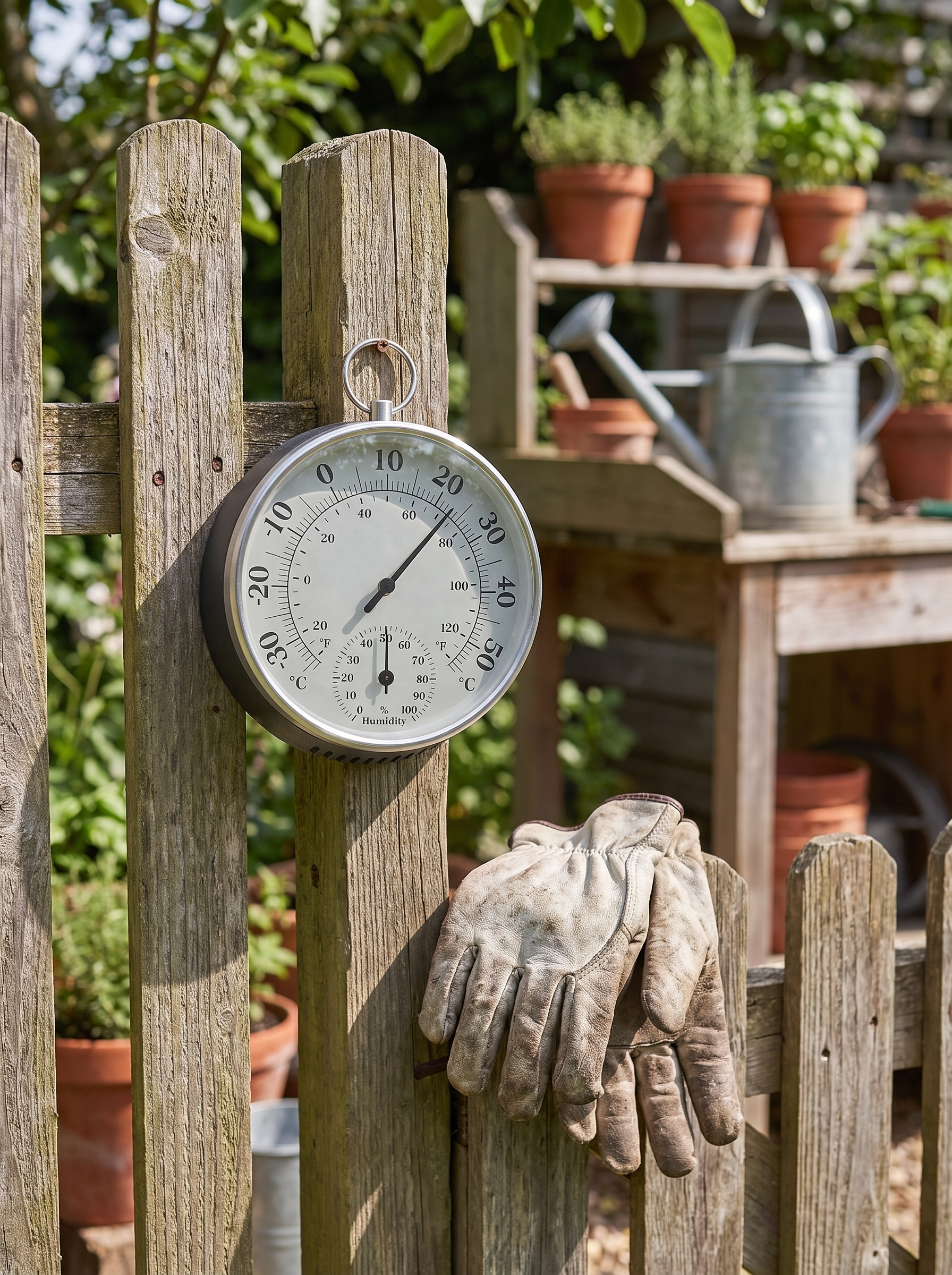 Analog Thermometer Hygrometer 10 cm in use