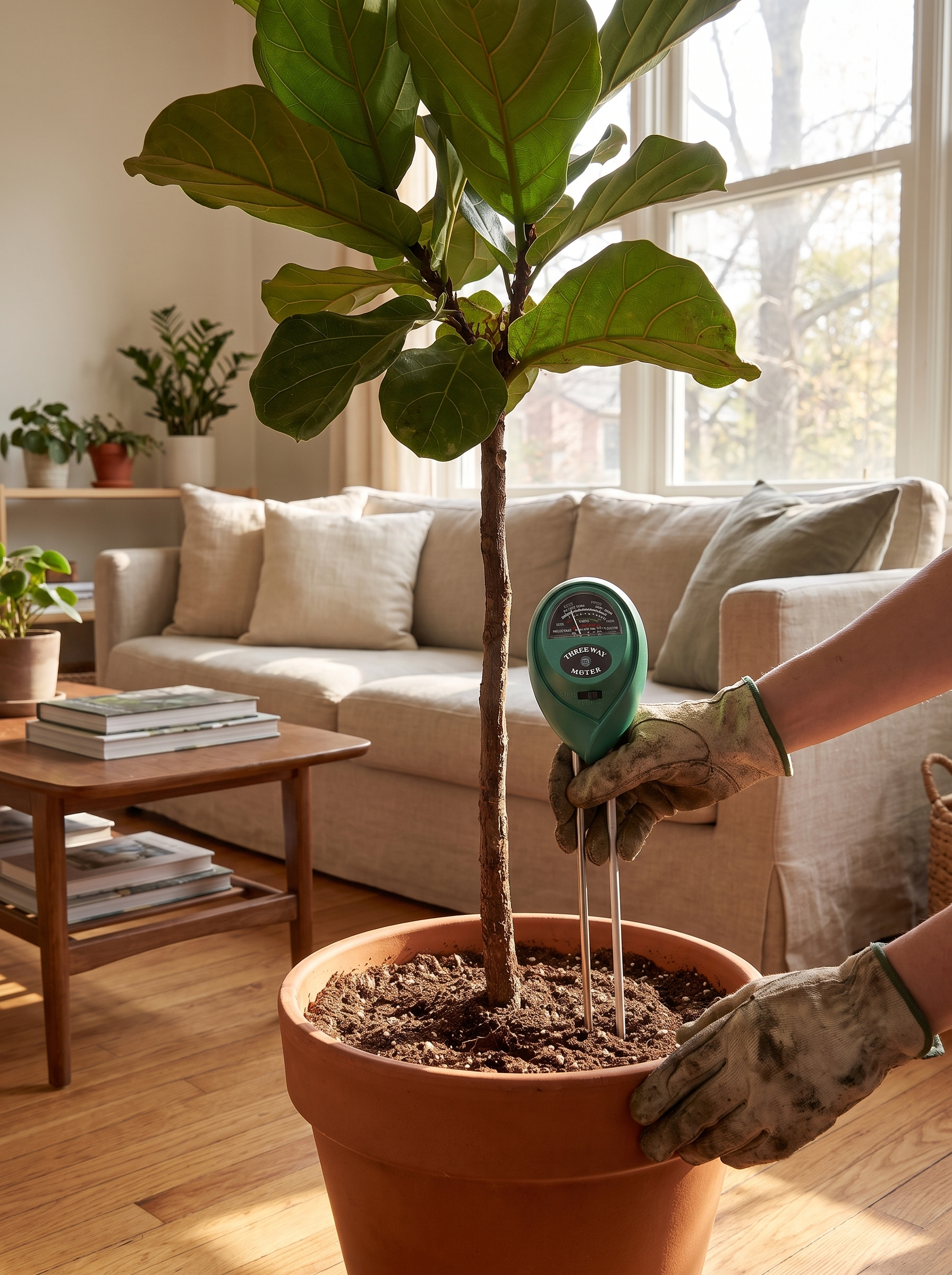 3-in-1 Soil Moisture, pH and Light Meter in use