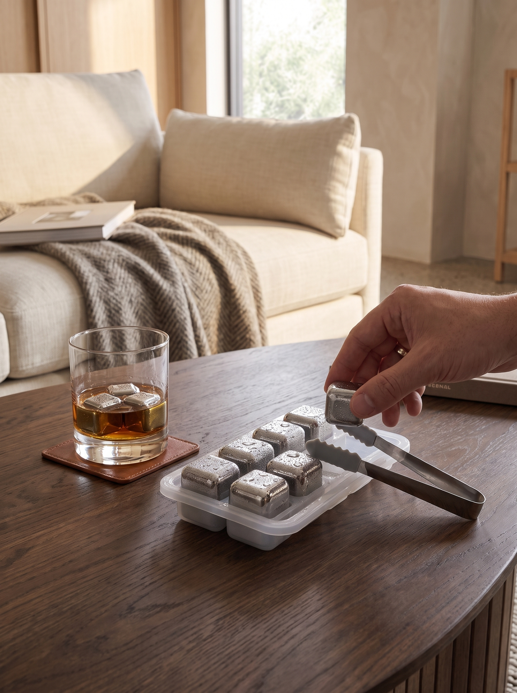 Stainless Steel Whiskey Stones Set of 8 in use
