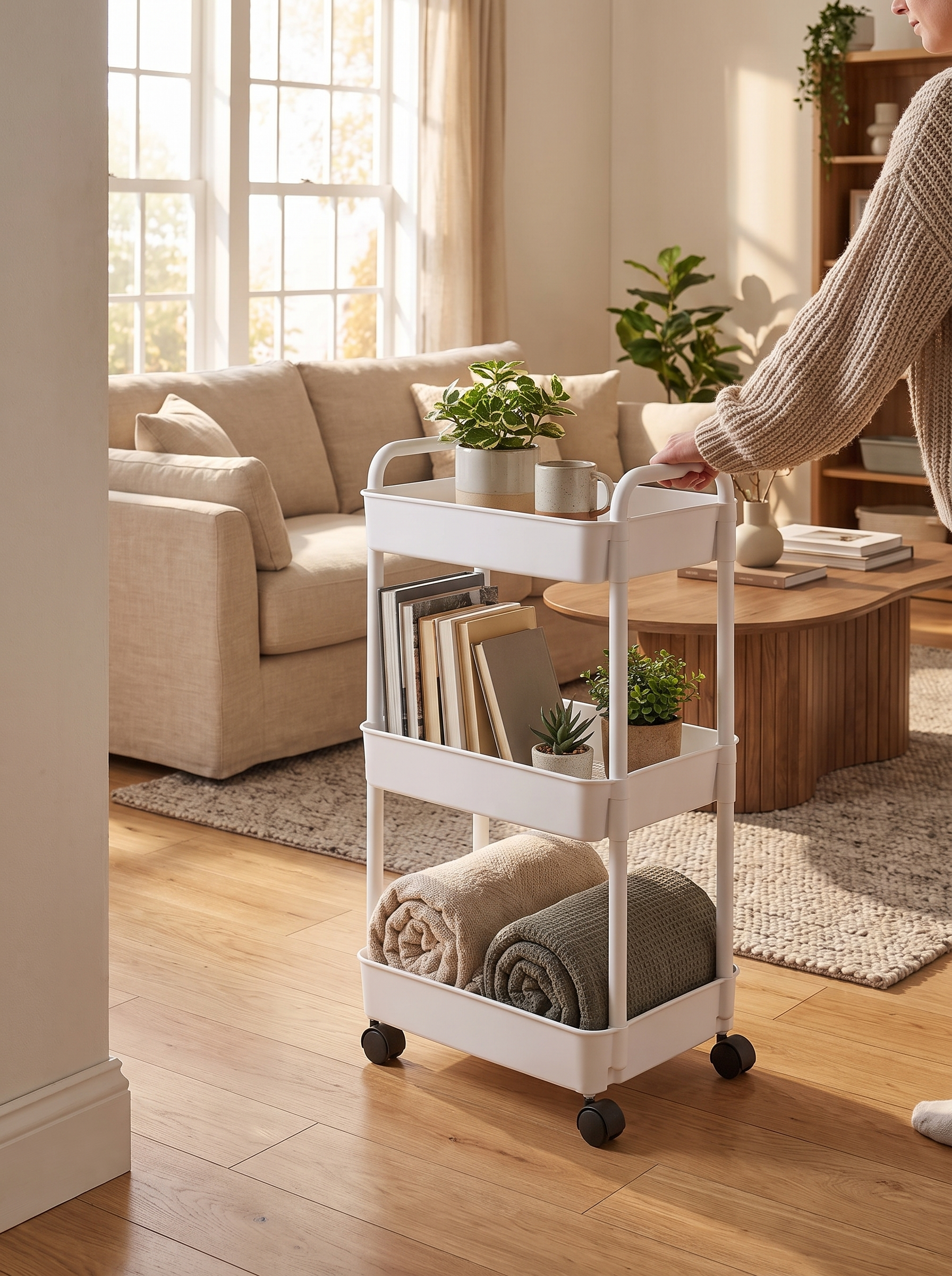 Rolling Storage Cart with Lockable Wheels in use