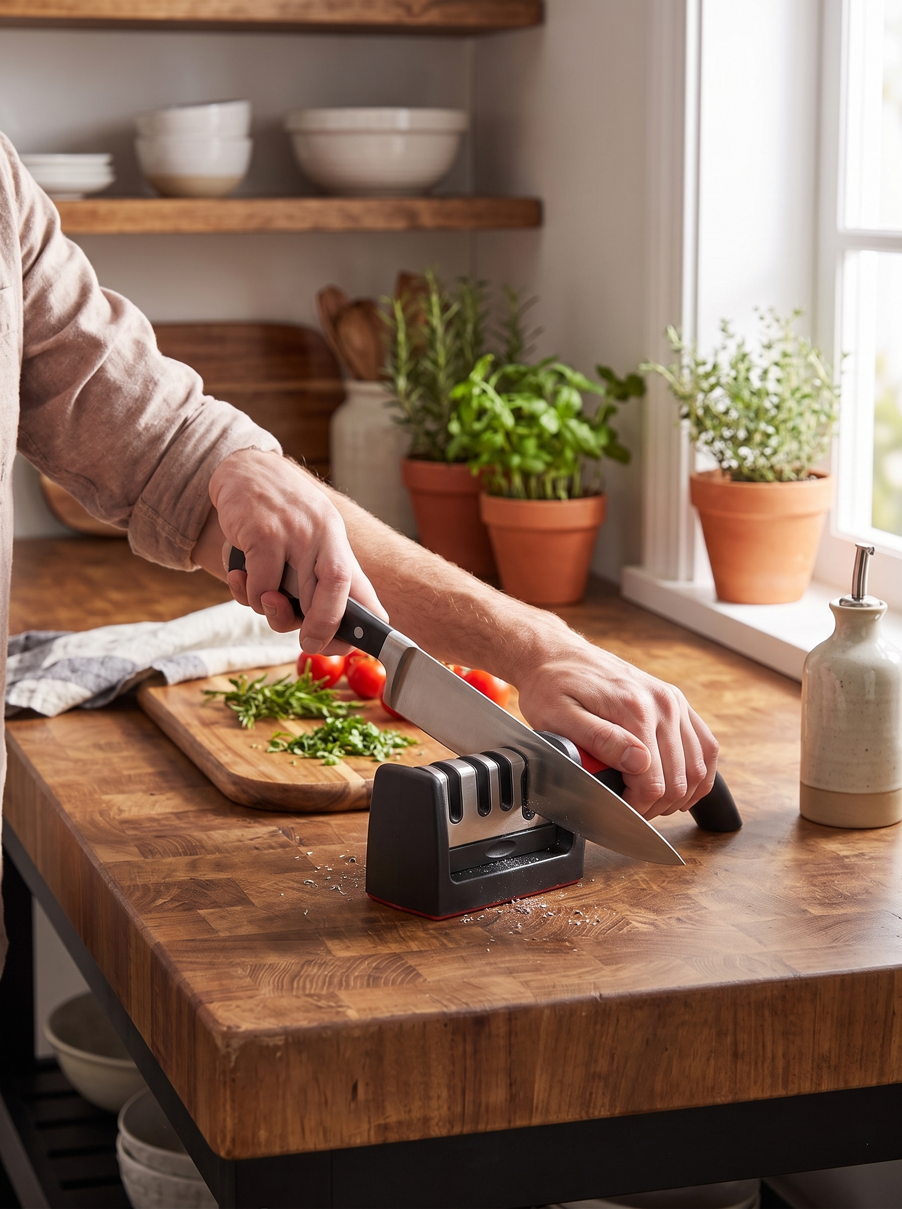 Multi-Stage Manual Knife Sharpener in use