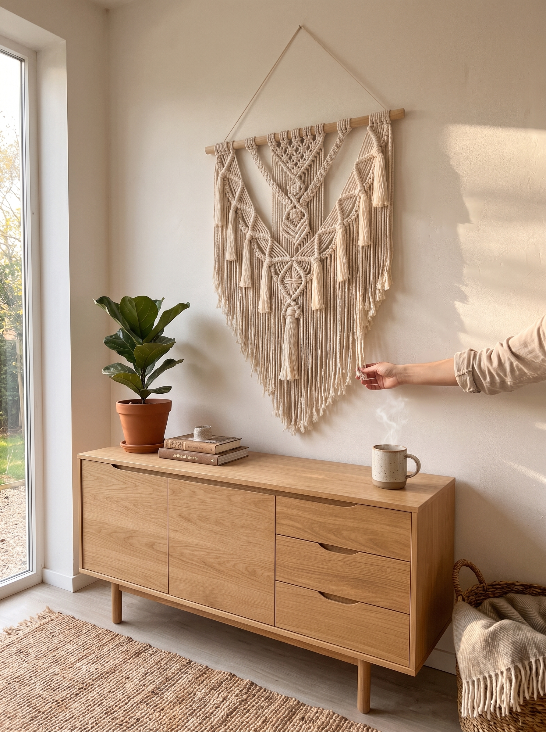 Boho Macrame Wall Hanging in use