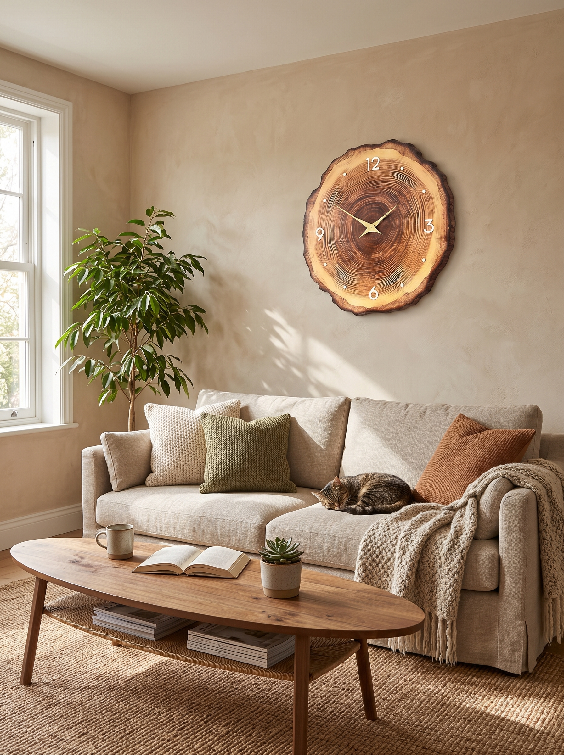 Wood Grain Silent Wall Clock in use