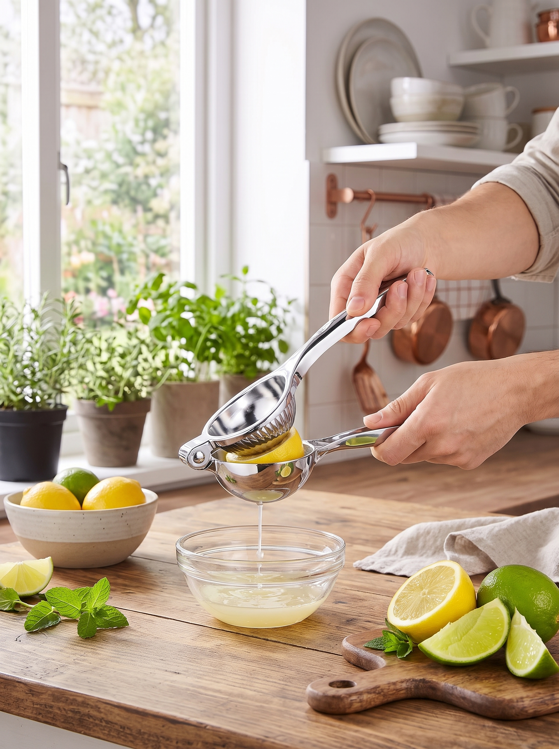 Stainless Steel Lemon Juicer Press in use