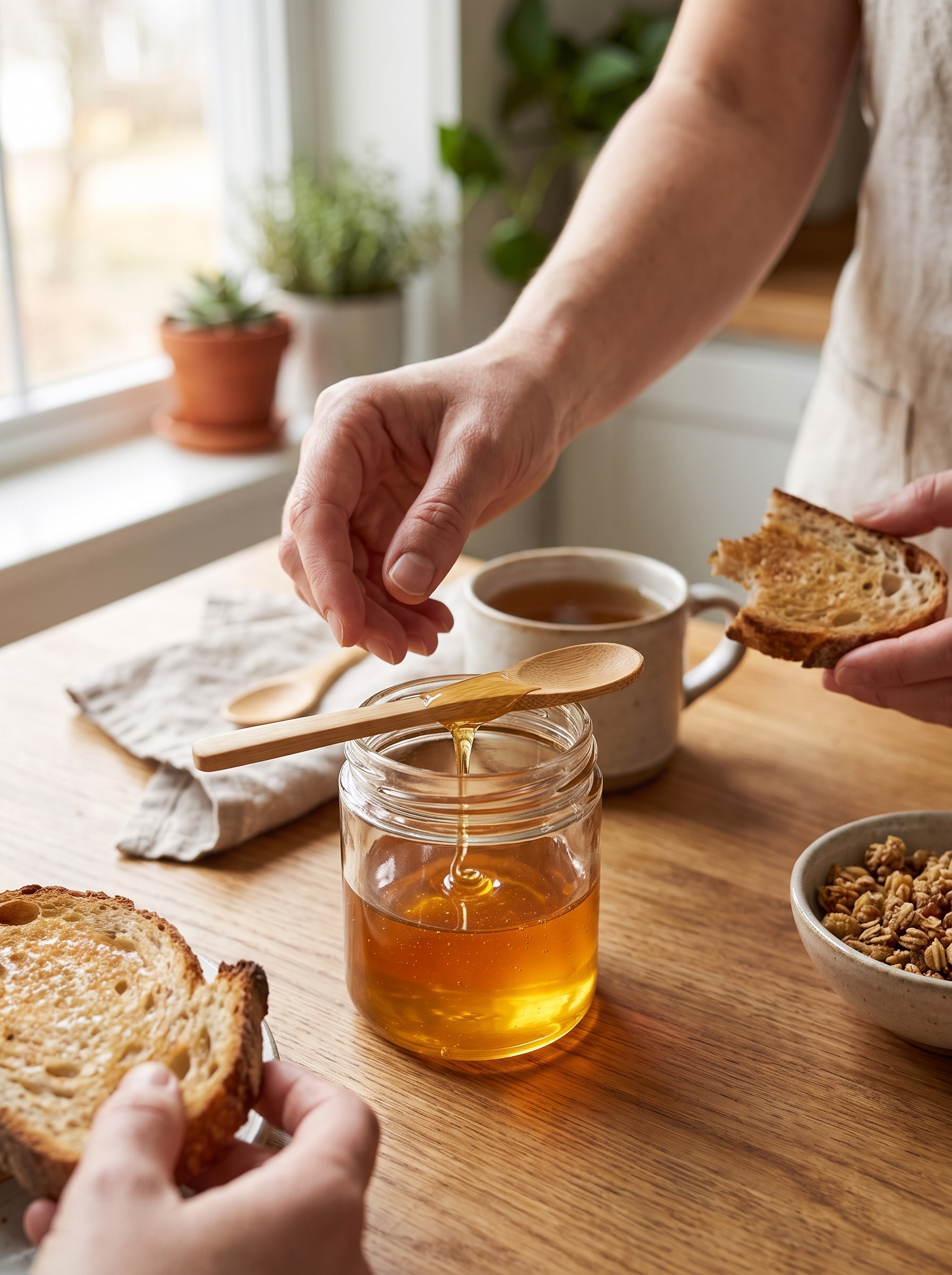 Wooden Honey Spoons Set of 10 in use