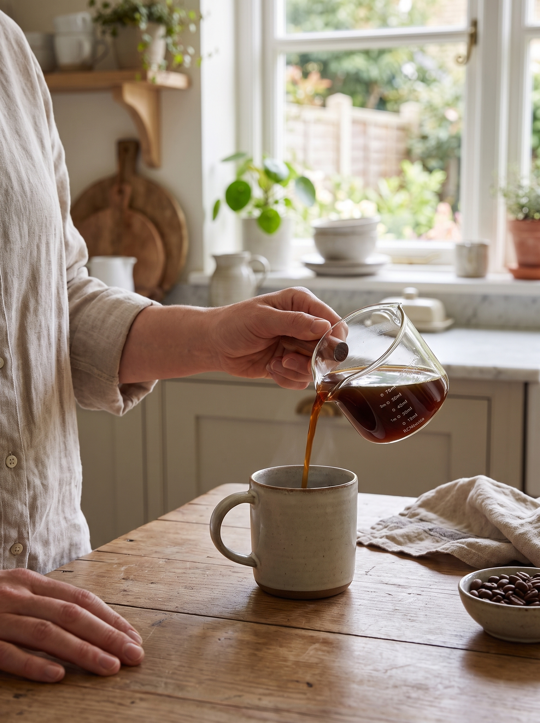 Double Spout Espresso Measuring Glass in use