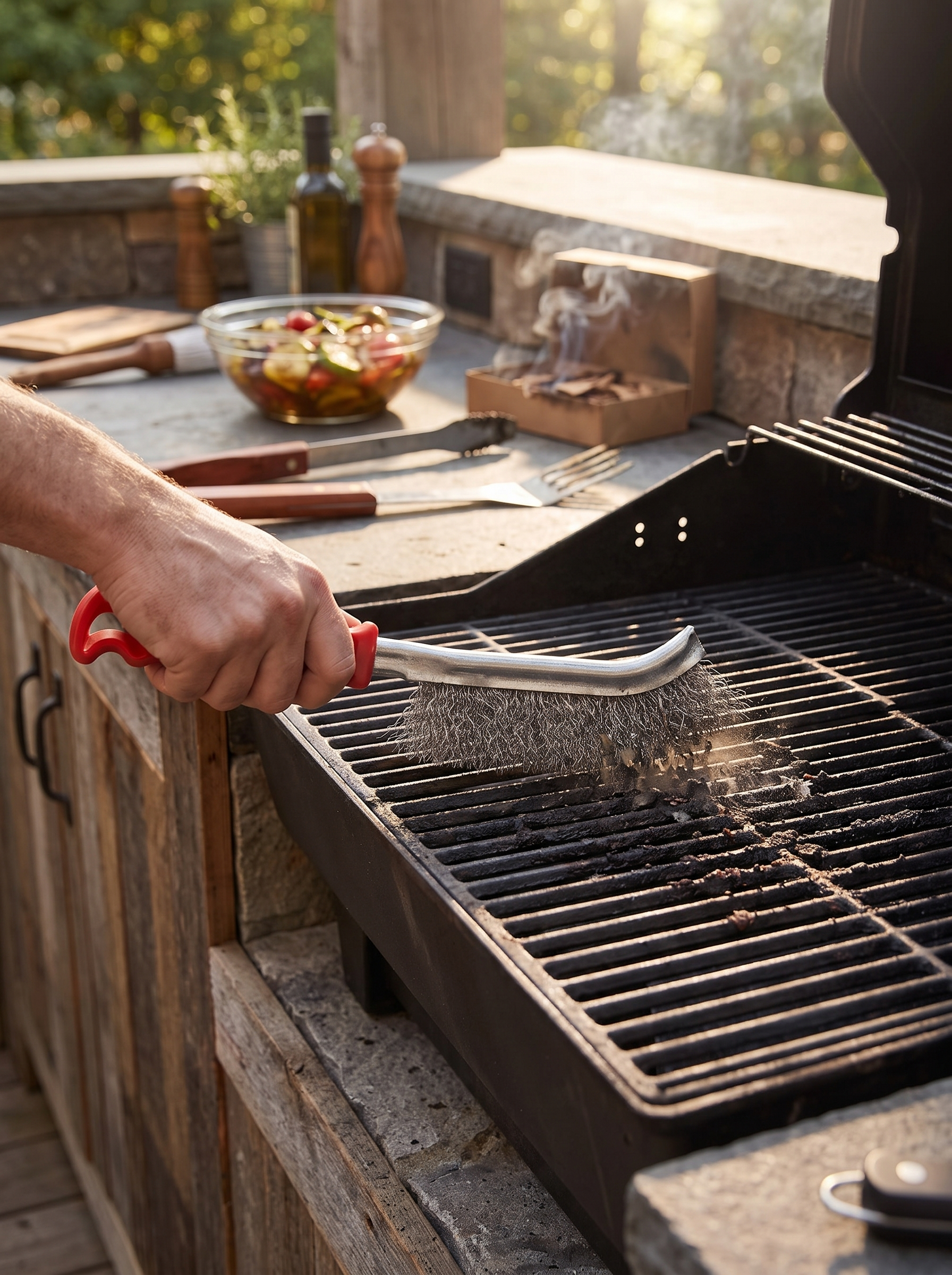 Steel Wire Grill Cleaning Brush in use