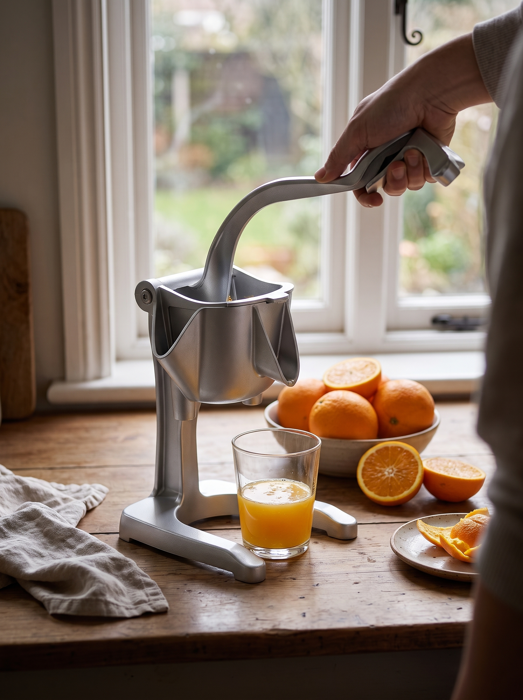 Heavy-Duty Manual Citrus Juicer in use