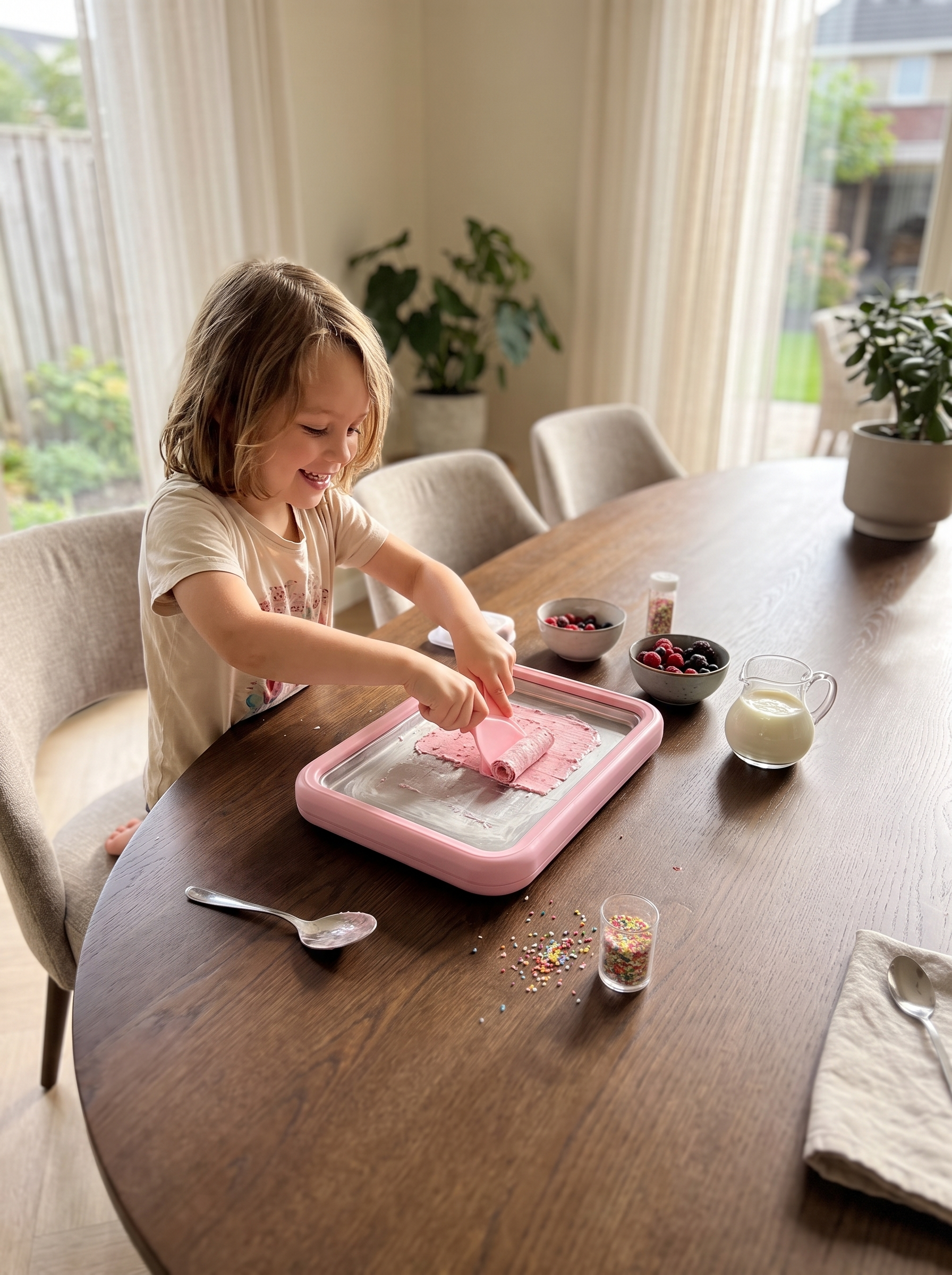 Rolled Ice Cream Maker Pan in use